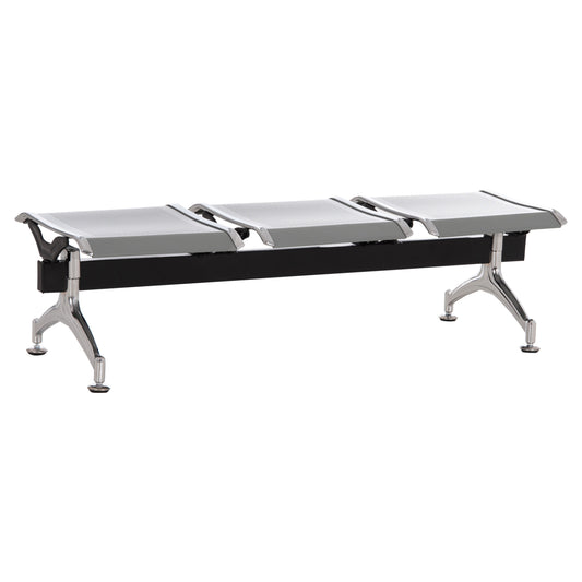 Bench 3-seater Airport-type Aviator Hm18404 Metallic Mesh In Silver/grey Color 148x50x40hcm.