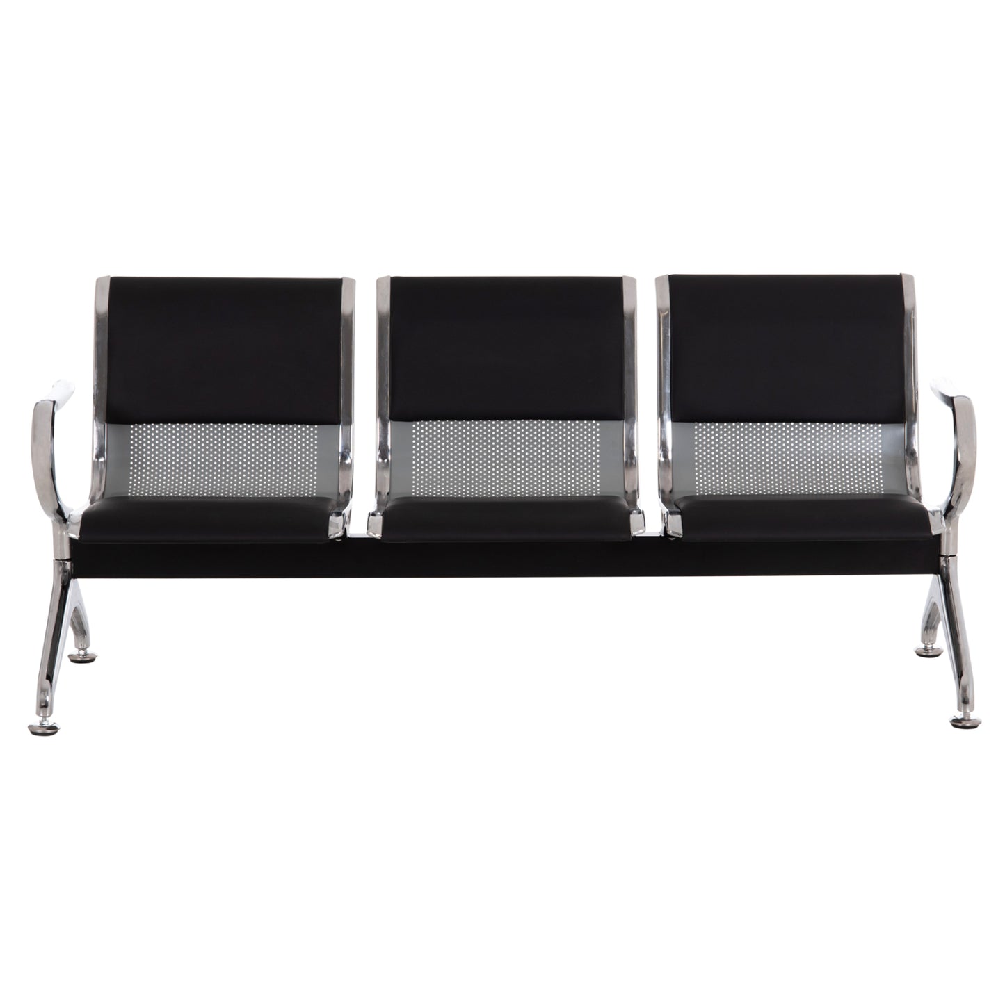 Bench 3-seater Airport-type Aviator Hm18400 Metallic With Black Pu 172x55x76hcm.