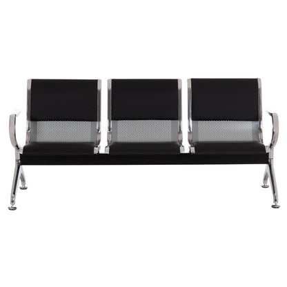 Bench 3-seater Airport-type Aviator Hm18400 Metallic With Black Pu 172x55x76hcm.