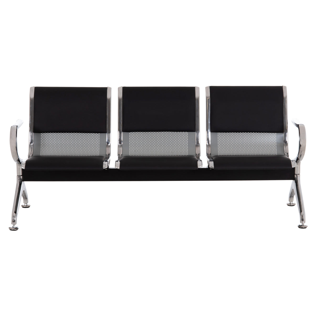 Bench 3-seater Airport-type Aviator Hm18400 Metallic With Black Pu 172x55x76hcm.