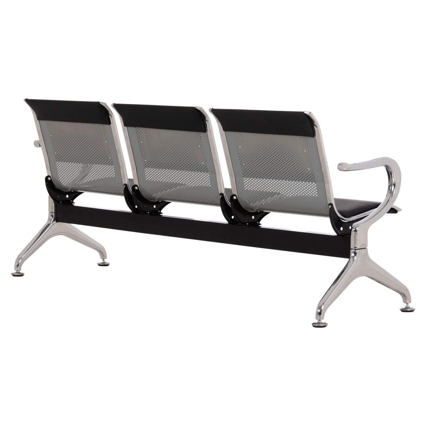 Bench 3-seater Airport-type Aviator Hm18400 Metallic With Black Pu 172x55x76hcm.