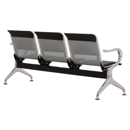 Bench 3-seater Airport-type Aviator Hm18400 Metallic With Black Pu 172x55x76hcm.