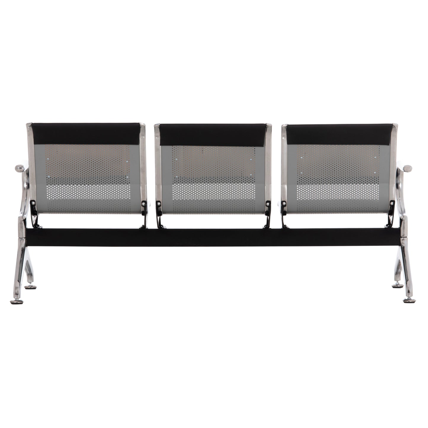Bench 3-seater Airport-type Aviator Hm18400 Metallic With Black Pu 172x55x76hcm.