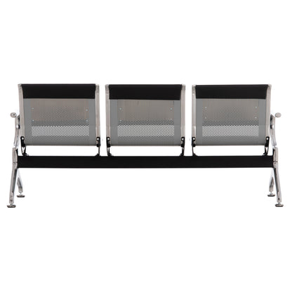 Bench 3-seater Airport-type Aviator Hm18400 Metallic With Black Pu 172x55x76hcm.