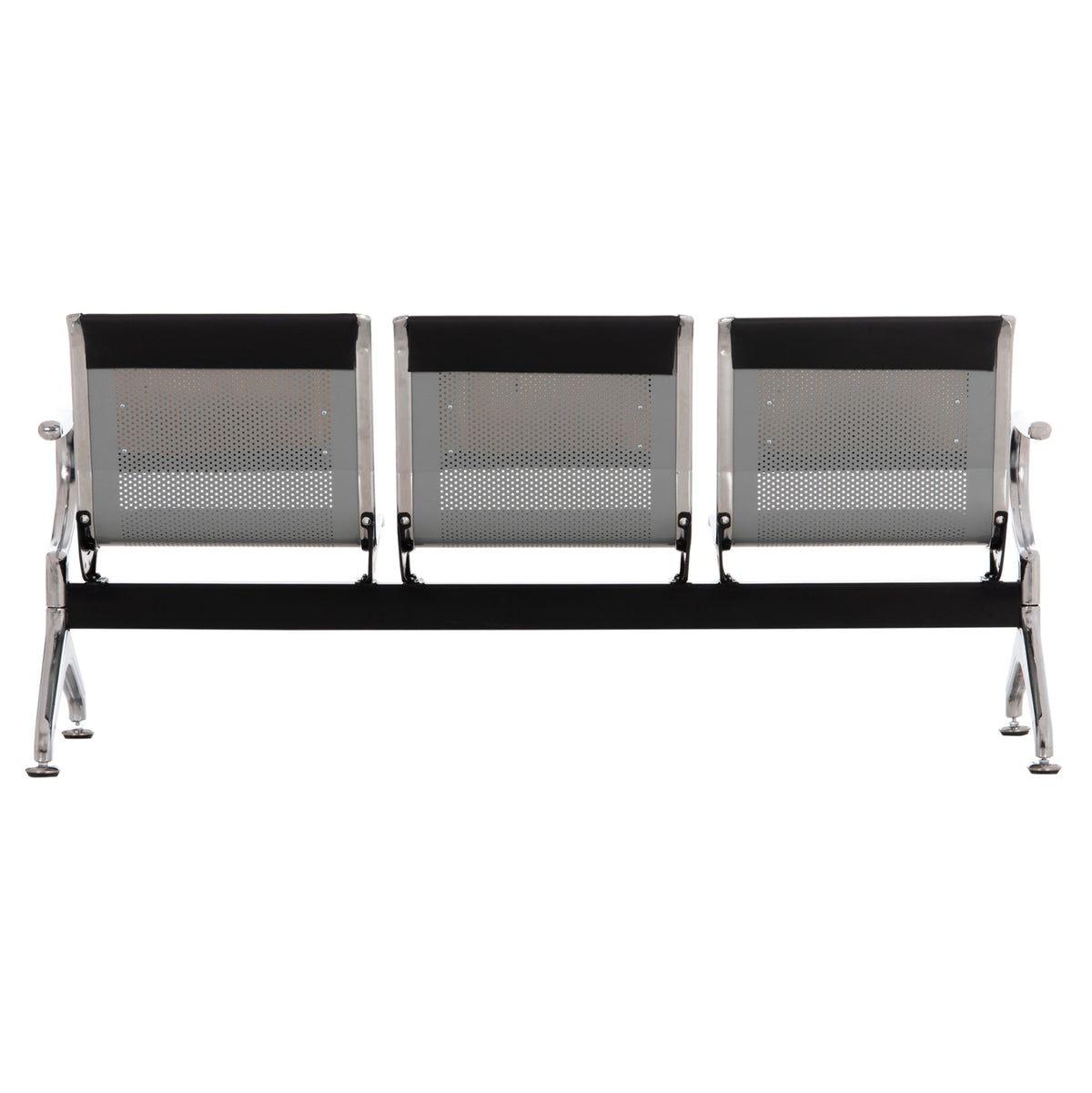 Bench 3-seater Airport-type Aviator Hm18400 Metallic With Black Pu 172x55x76hcm.