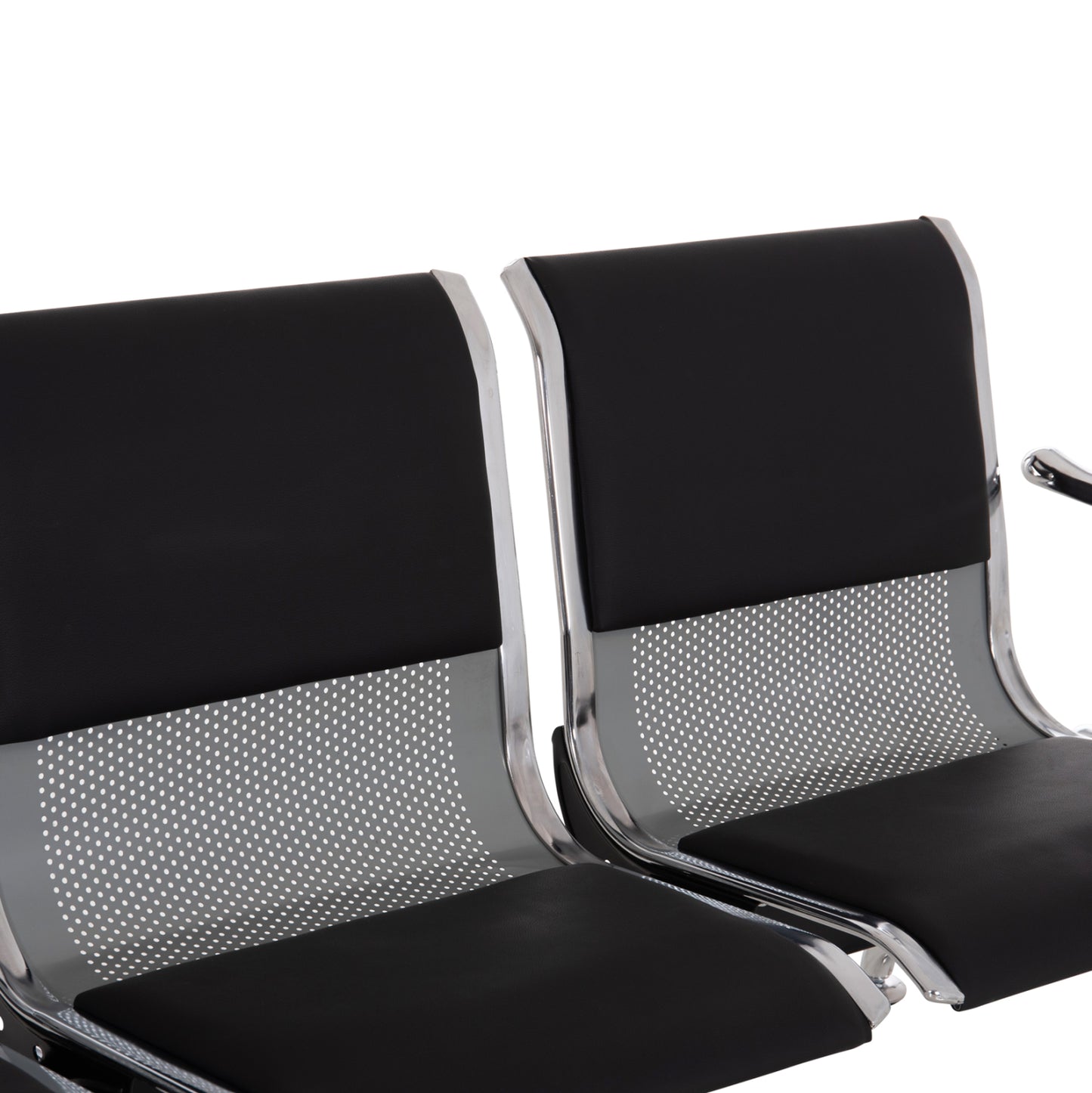 Bench 3-seater Airport-type Aviator Hm18400 Metallic With Black Pu 172x55x76hcm.