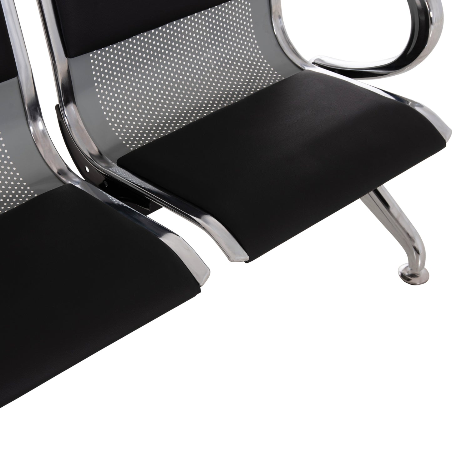 Bench 3-seater Airport-type Aviator Hm18400 Metallic With Black Pu 172x55x76hcm.