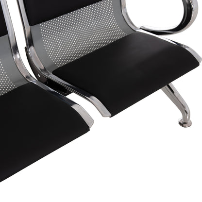 Bench 3-seater Airport-type Aviator Hm18400 Metallic With Black Pu 172x55x76hcm.