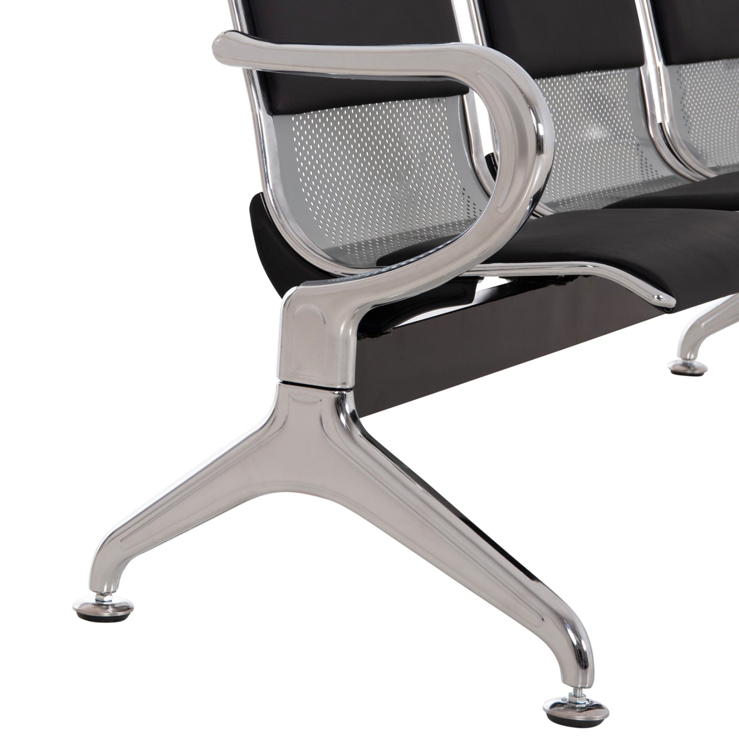 Bench 3-seater Airport-type Aviator Hm18400 Metallic With Black Pu 172x55x76hcm.