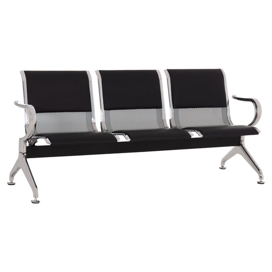 Bench 3-seater Airport-type Aviator Hm18400 Metallic With Black Pu 172x55x76hcm.