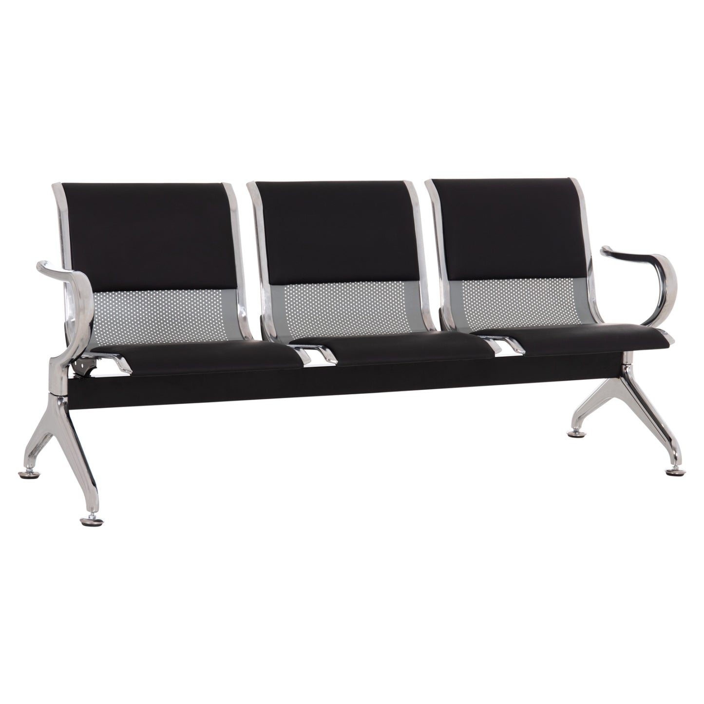 Bench 3-seater Airport-type Aviator Hm18400 Metallic With Black Pu 172x55x76hcm.