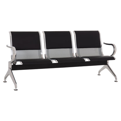 Bench 3-seater Airport-type Aviator Hm18400 Metallic With Black Pu 172x55x76hcm.
