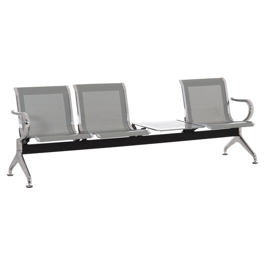 Bench 3-seater+table Airport-type Aviator Hm18403 Metallic Mesh In Silver/grey Color 223x55x76hcm.