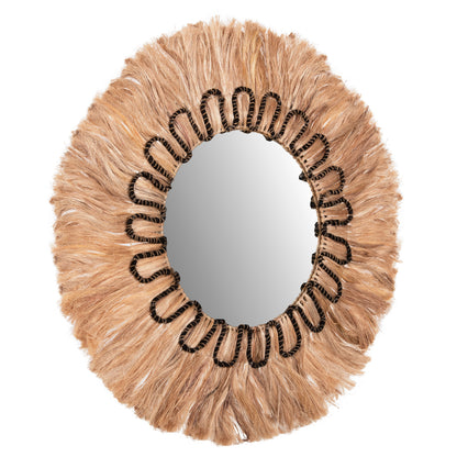 Mirror Round With Abaca Fibers Frame Natyral-black Color Φ100cm.hm7749