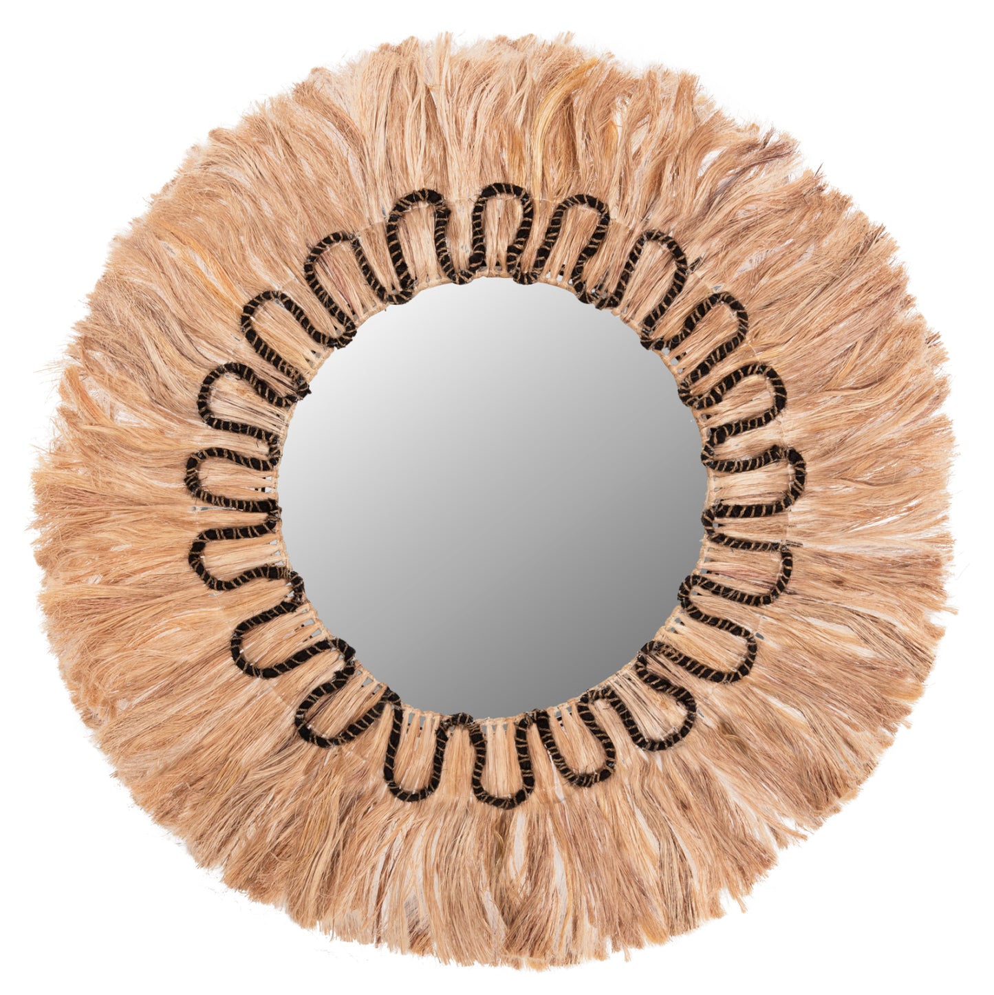 Mirror Round With Abaca Fibers Frame Natyral-black Color Φ100cm.hm7749