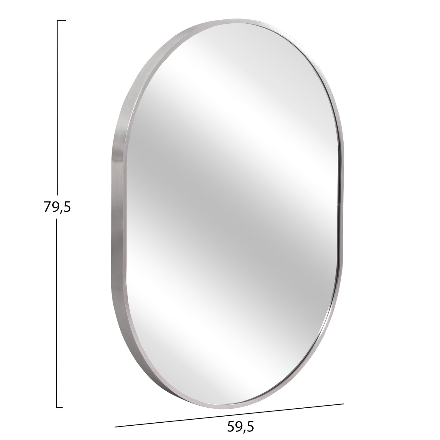 Wall Mirror Series Archer Hm4500.40 Oval Aluminum Frame In Silver 59x79hcm.