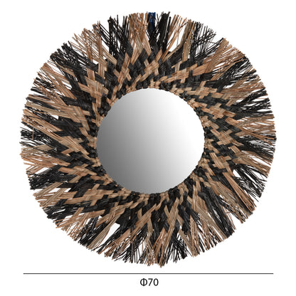 Wall Mirror Round Hm7833 Knitted Mendong Grass Frame In Black&natural Color Φ70cm.