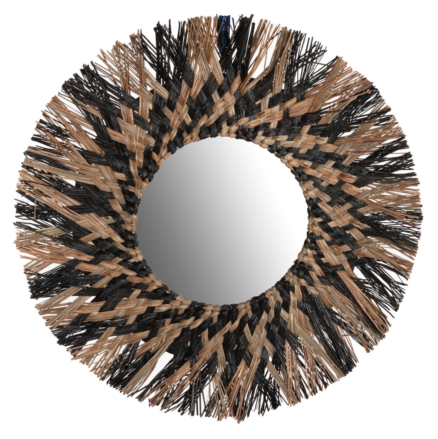 Wall Mirror Round Hm7833 Knitted Mendong Grass Frame In Black&natural Color Φ70cm.