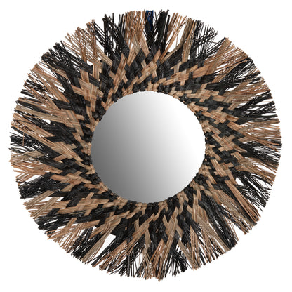 Wall Mirror Round Hm7833 Knitted Mendong Grass Frame In Black&natural Color Φ70cm.