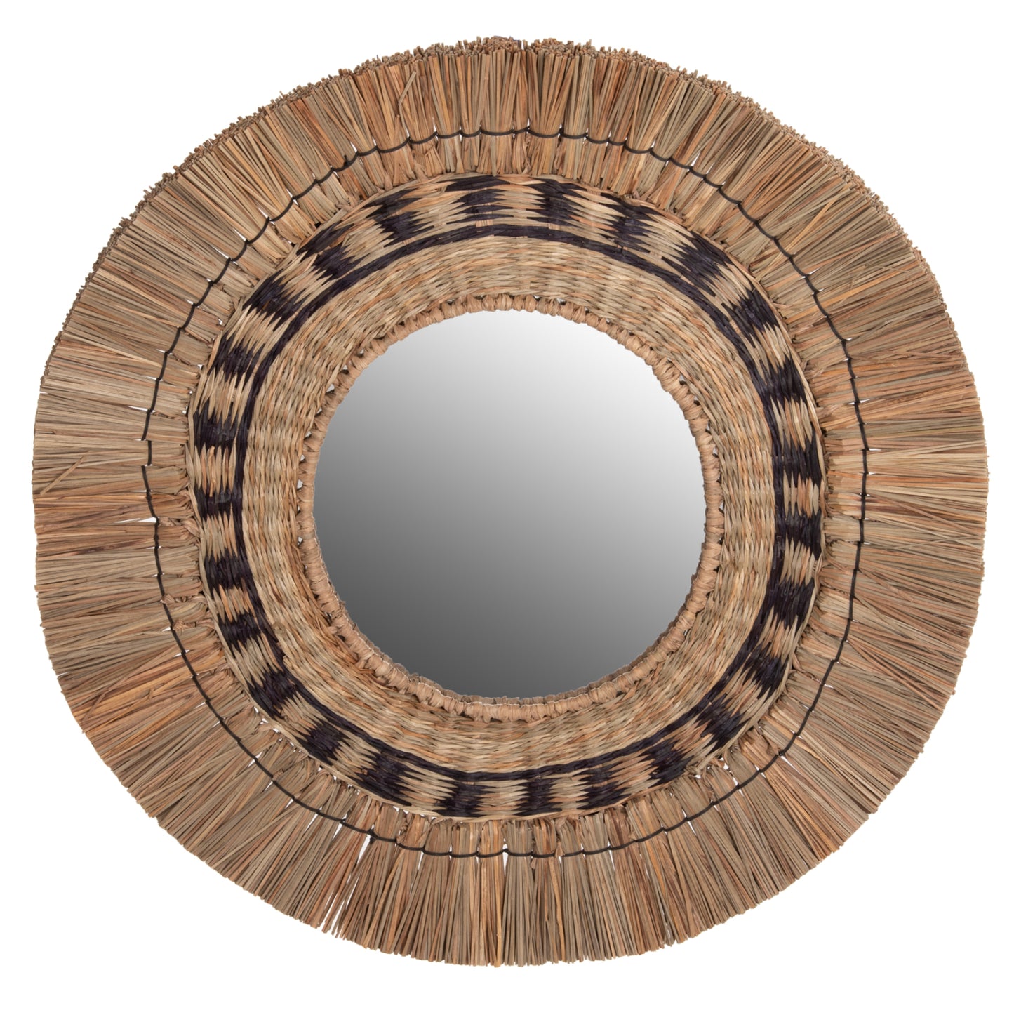 Wall Mirror Round Hm7834 Knitted Mendong Grass Frame In Black&natural Color Φ70cm.
