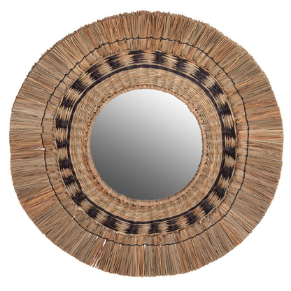 Wall Mirror Round Hm7834 Knitted Mendong Grass Frame In Black&natural Color Φ70cm.