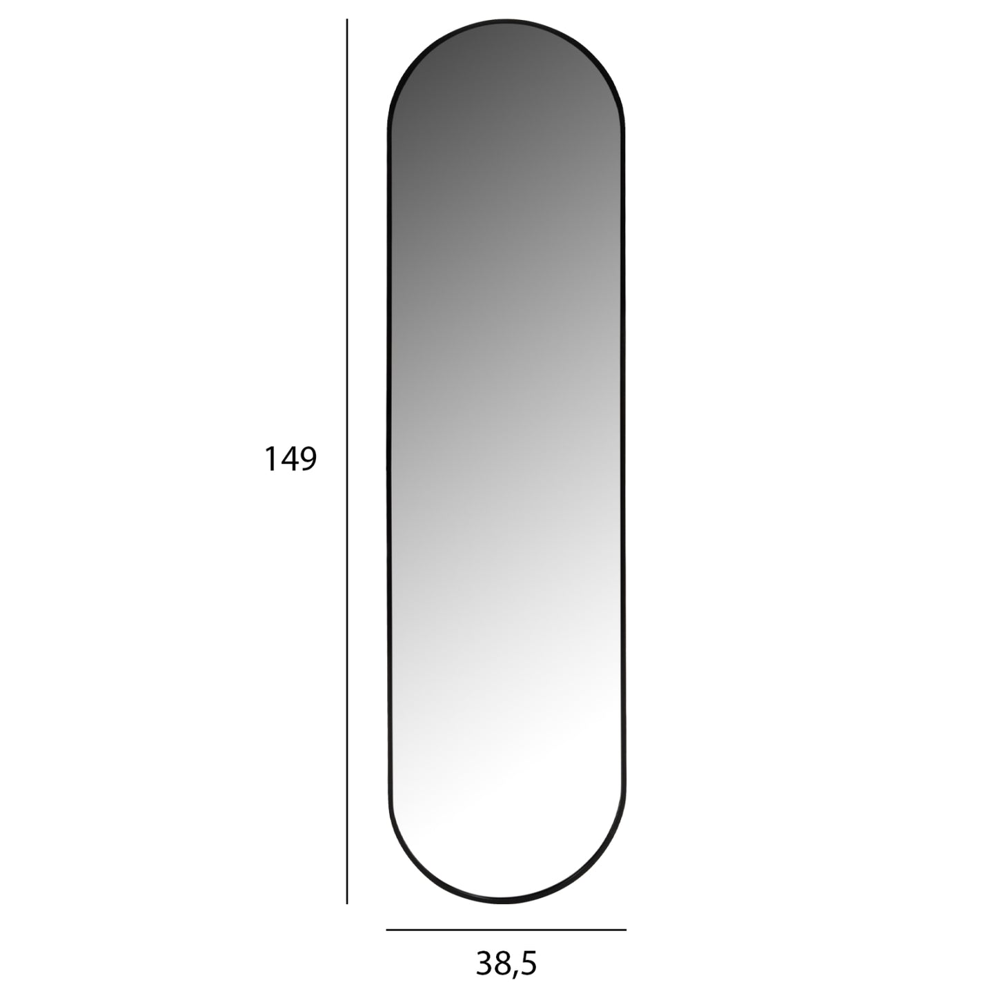 Wall Mirror Hm9581.01 Tall Oval Black Aluminum Frame 38,5x4x149hcm.