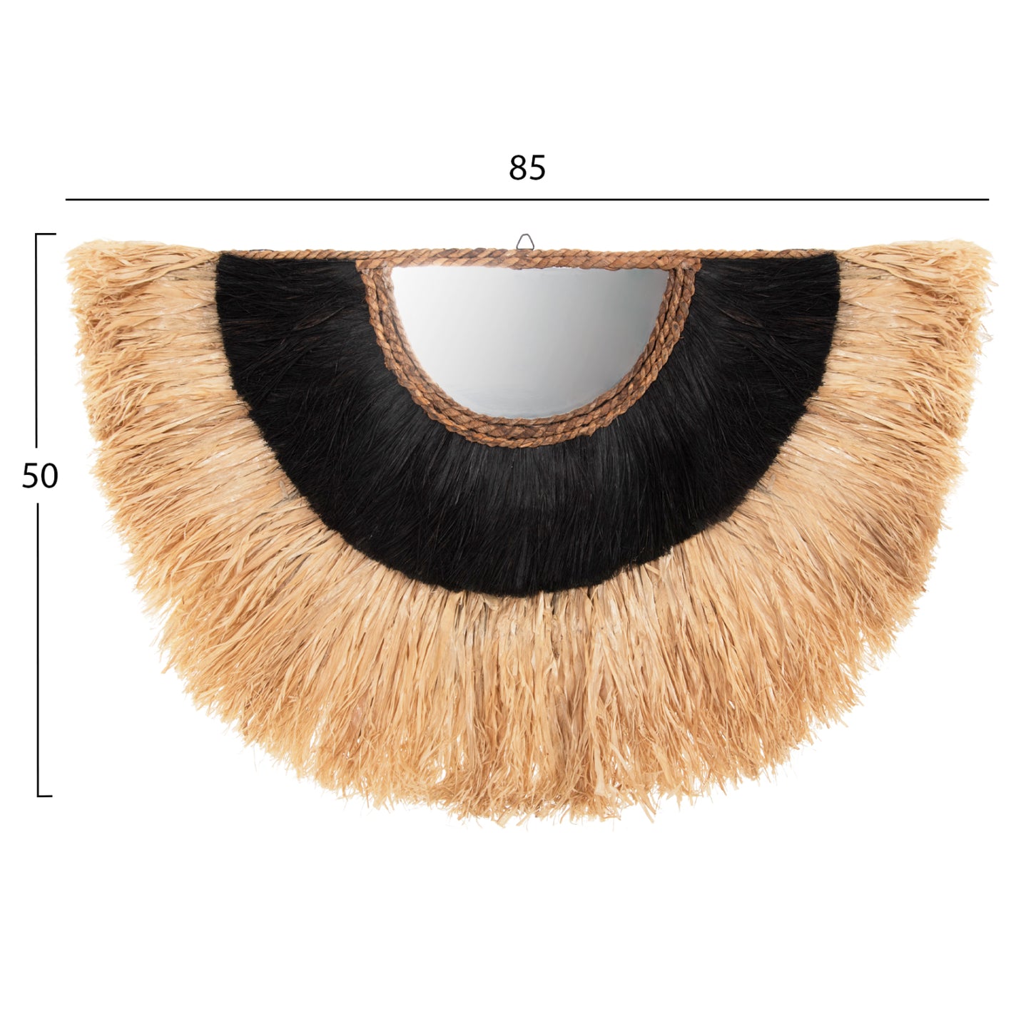 Wall Mirror Semi-circle With Sisal & Abaca Fibers In Natural-black Color 85x3x50hcm.hm7799
