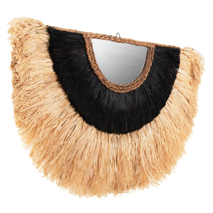 Wall Mirror Semi-circle With Sisal & Abaca Fibers In Natural-black Color 85x3x50hcm.hm7799