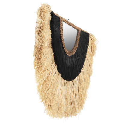 Wall Mirror Semi-circle With Sisal & Abaca Fibers In Natural-black Color 85x3x50hcm.hm7799