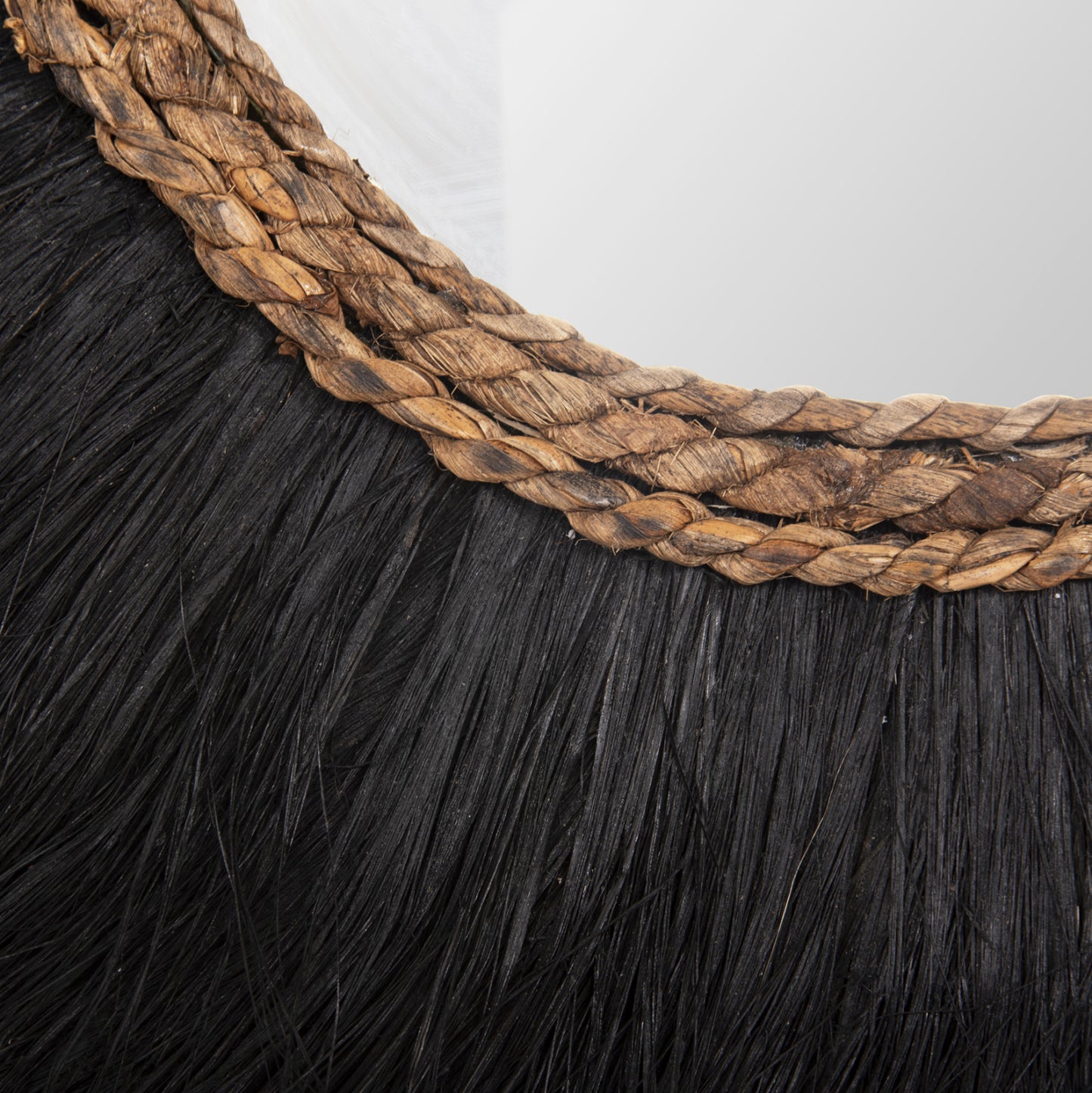 Wall Mirror Semi-circle With Sisal & Abaca Fibers In Natural-black Color 85x3x50hcm.hm7799