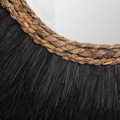 Wall Mirror Semi-circle With Sisal & Abaca Fibers In Natural-black Color 85x3x50hcm.hm7799