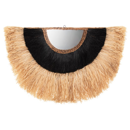 Wall Mirror Semi-circle With Sisal & Abaca Fibers In Natural-black Color 85x3x50hcm.hm7799