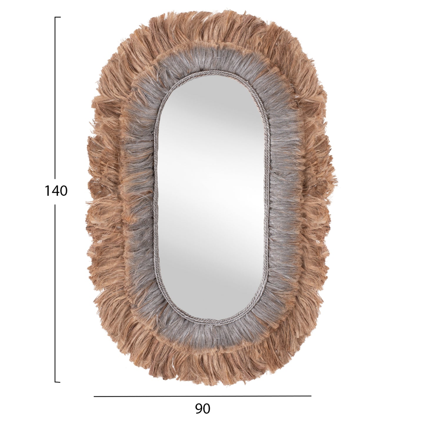 Mirror Oval Made Of Abaca Fibers In Natural And Silver Color 90x5x140hcm.hm7738