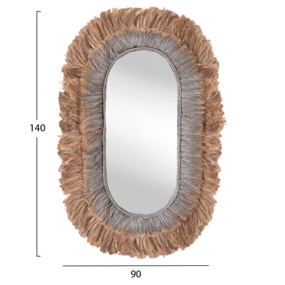 Mirror Oval Made Of Abaca Fibers In Natural And Silver Color 90x5x140hcm.hm7738
