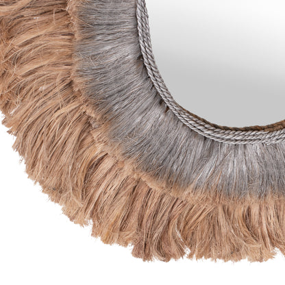 Mirror Oval Made Of Abaca Fibers In Natural And Silver Color 90x5x140hcm.hm7738