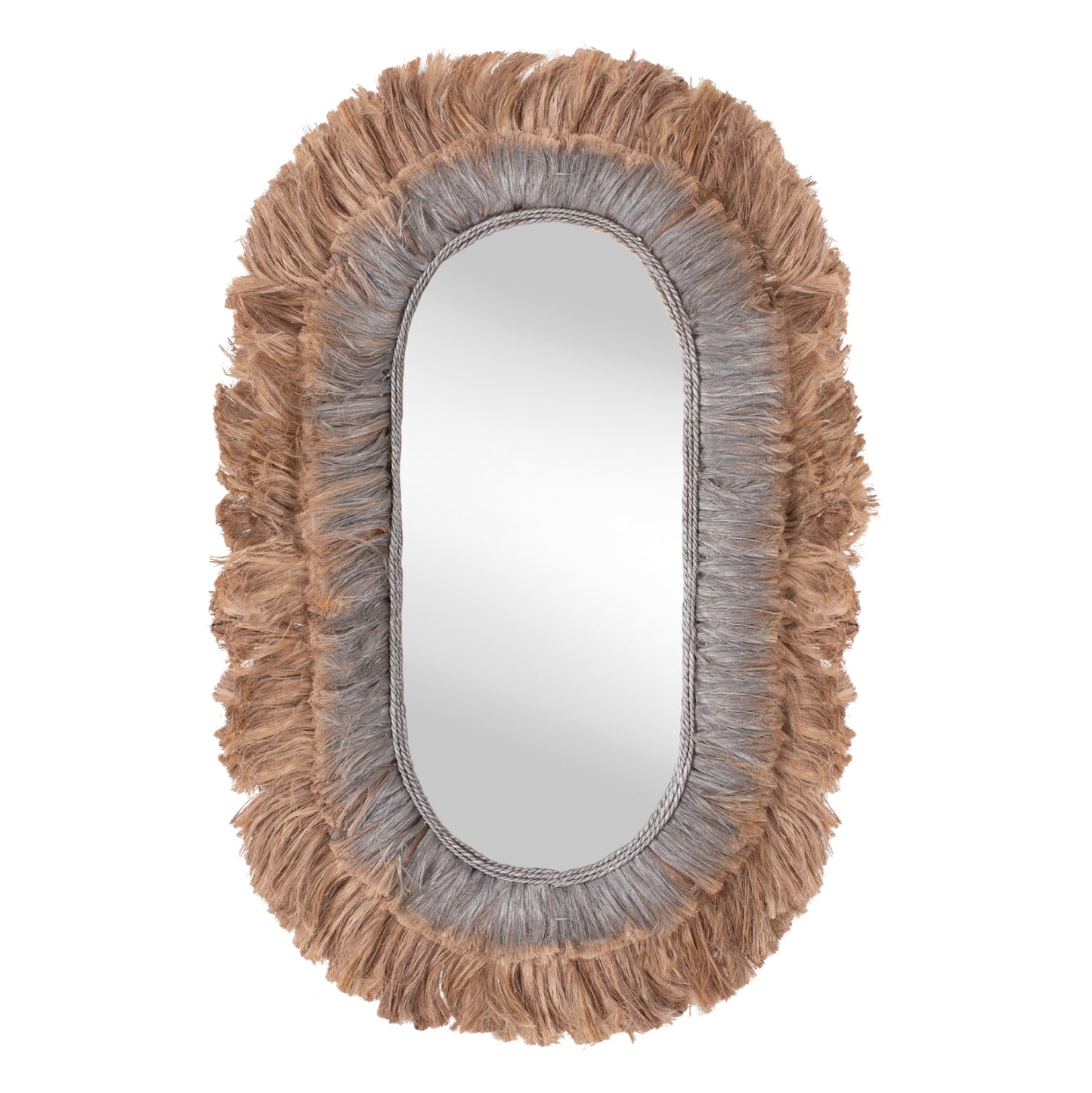 Mirror Oval Made Of Abaca Fibers In Natural And Silver Color 90x5x140hcm.hm7738