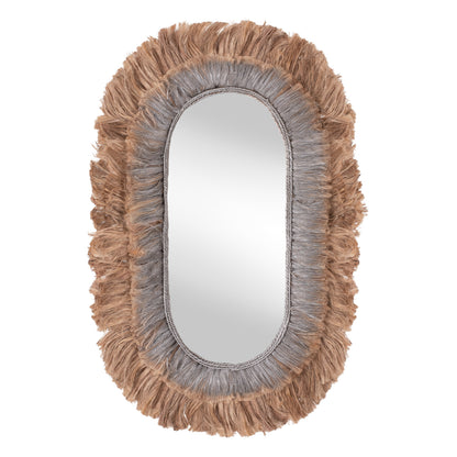 Mirror Oval Made Of Abaca Fibers In Natural And Silver Color 90x5x140hcm.hm7738