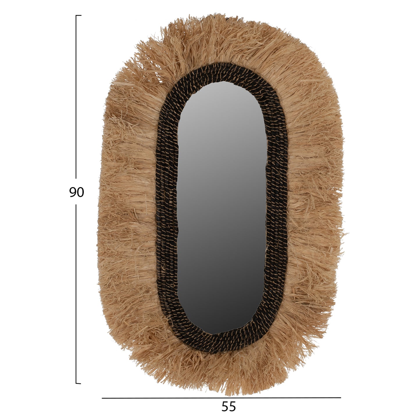 Wall Mirror Oval Made Of Sisal Fibers In Natural And Black Abaca Fibers 55x4x90hcm.hm7745