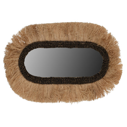 Wall Mirror Oval Made Of Sisal Fibers In Natural And Black Abaca Fibers 55x4x90hcm.hm7745
