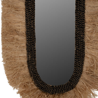 Wall Mirror Oval Made Of Sisal Fibers In Natural And Black Abaca Fibers 55x4x90hcm.hm7745