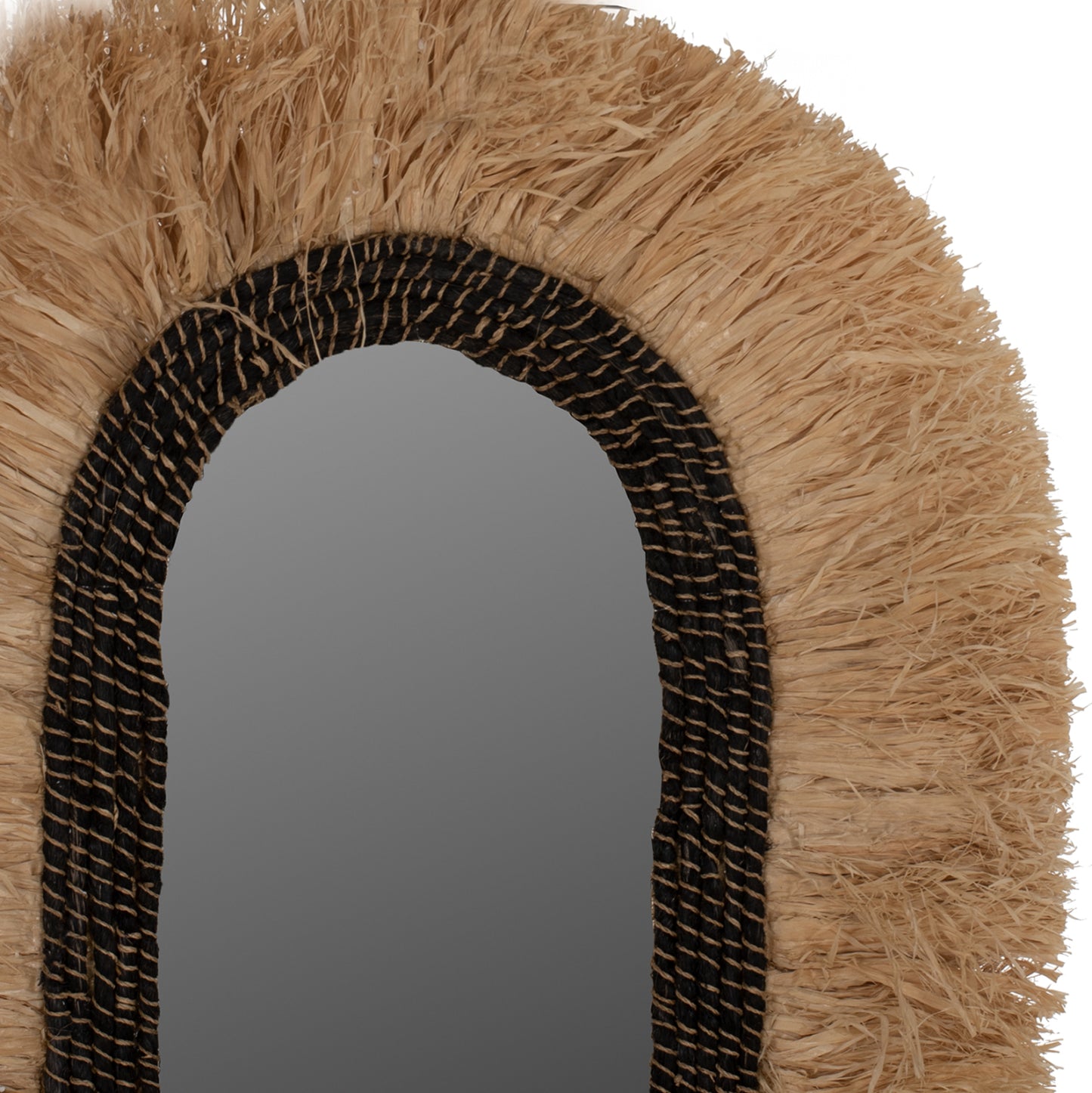 Wall Mirror Oval Made Of Sisal Fibers In Natural And Black Abaca Fibers 55x4x90hcm.hm7745