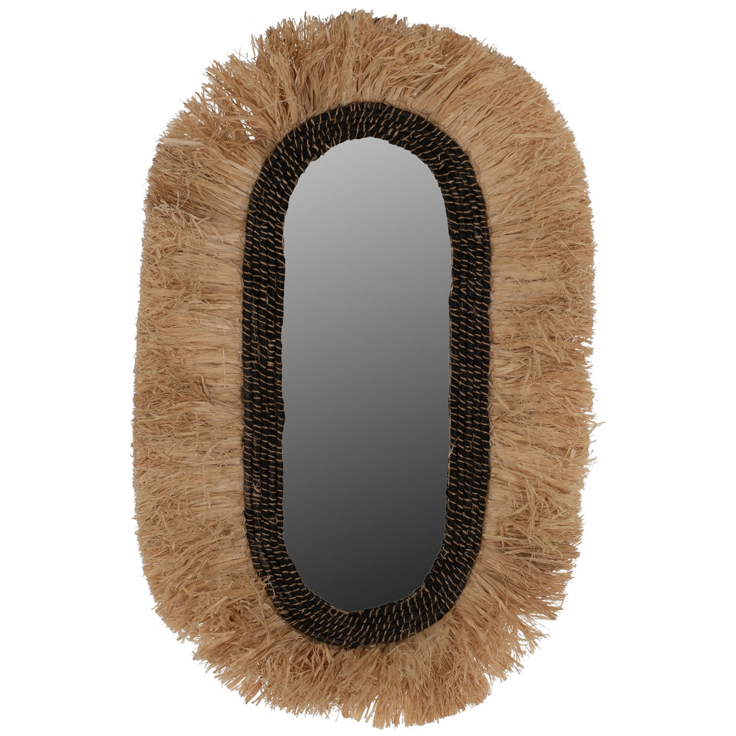 Wall Mirror Oval Made Of Sisal Fibers In Natural And Black Abaca Fibers 55x4x90hcm.hm7745