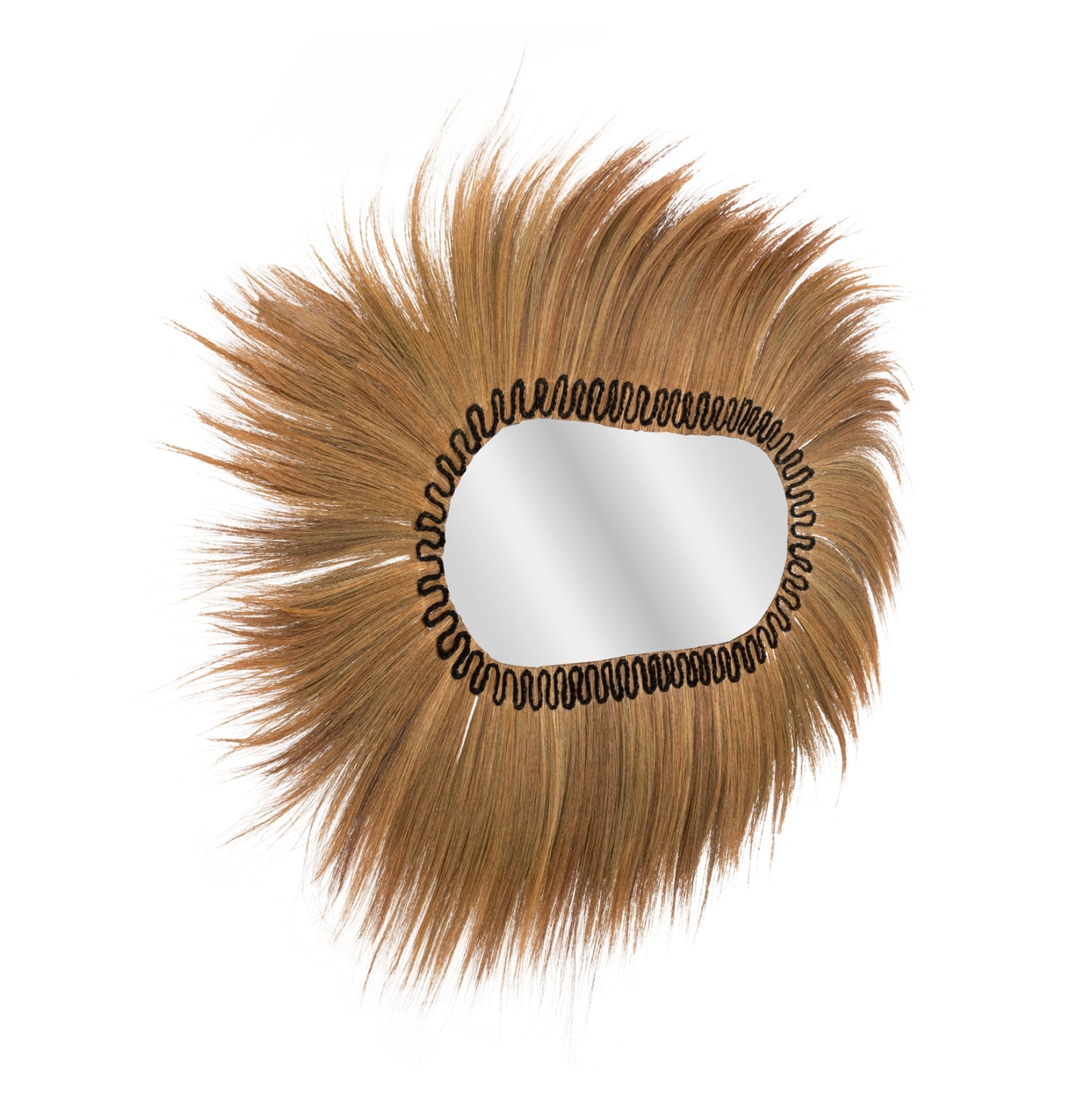 Wall Mirror Oval Rayung Grass Fibers In Natural And Black Color 110x5x160hcm.hm7803