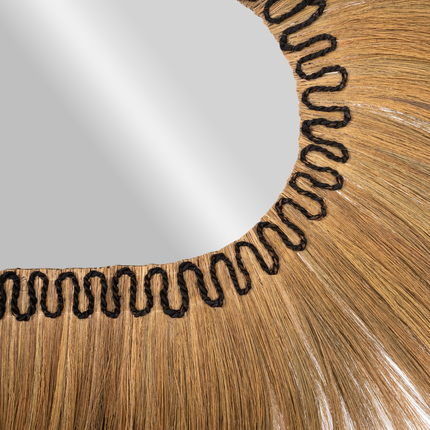 Wall Mirror Oval Rayung Grass Fibers In Natural And Black Color 110x5x160hcm.hm7803