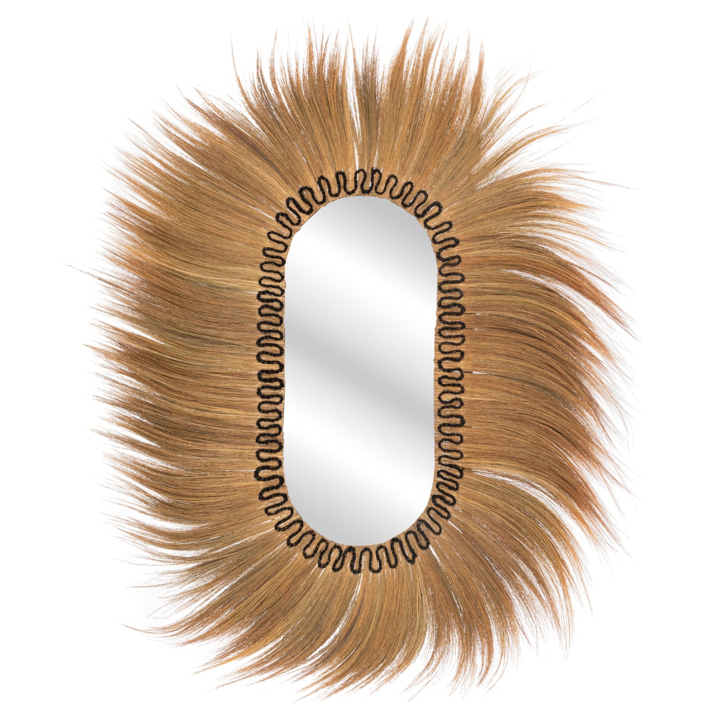 Wall Mirror Oval Rayung Grass Fibers In Natural And Black Color 110x5x160hcm.hm7803