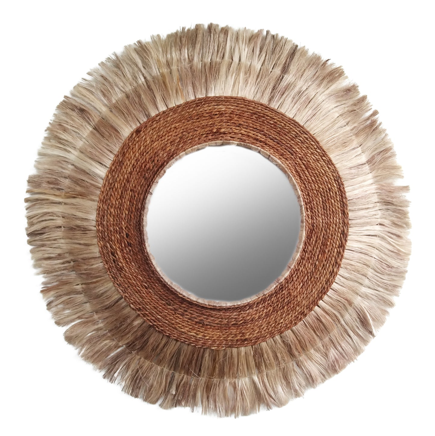 Mirror Round Made Of Abaca Fibers In Natural Color 60x5x60hcm.hm7739