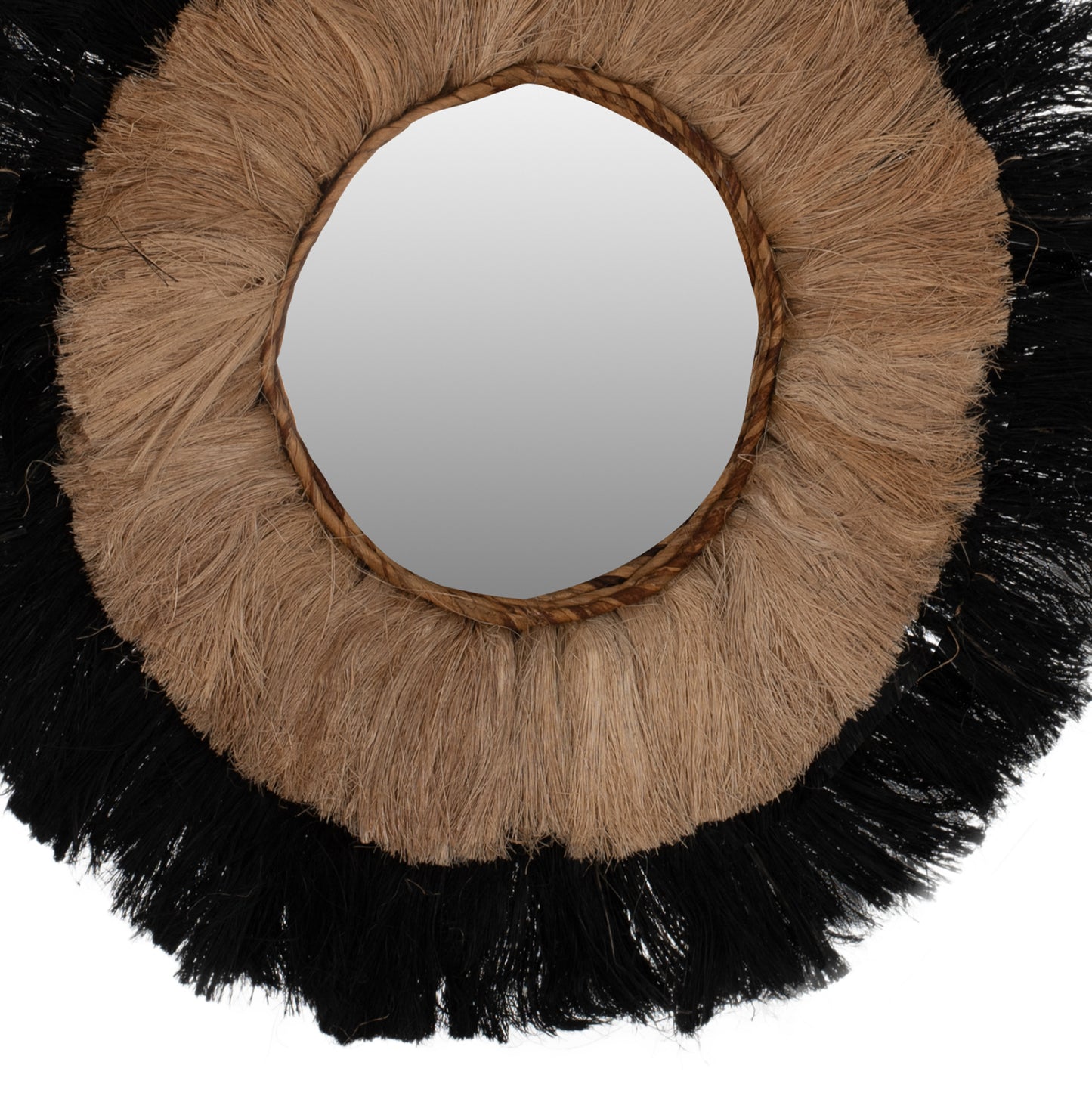 Mirror Round Abaca Fibers Frame In Natural And Black Color 70x4x70hcm.hm7737