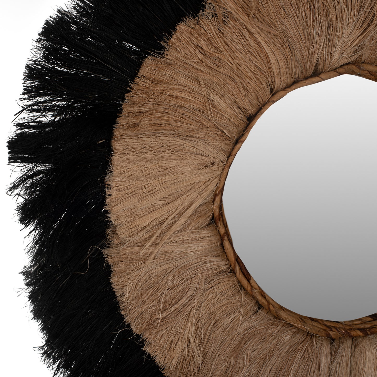 Mirror Round Abaca Fibers Frame In Natural And Black Color 70x4x70hcm.hm7737