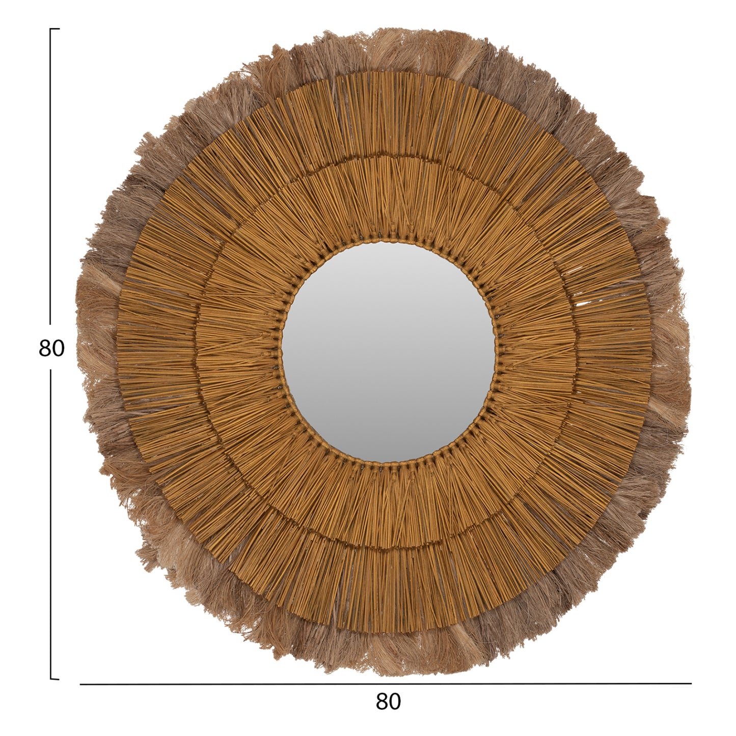 Wall Mirror Round Mendong Grass And Abaca Fibers In Natural&gold 80x4x80hcm.hm7797