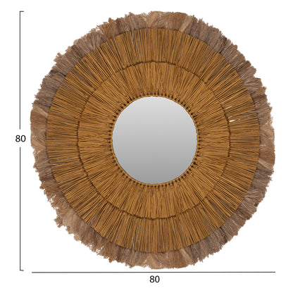 Wall Mirror Round Mendong Grass And Abaca Fibers In Natural&gold 80x4x80hcm.hm7797